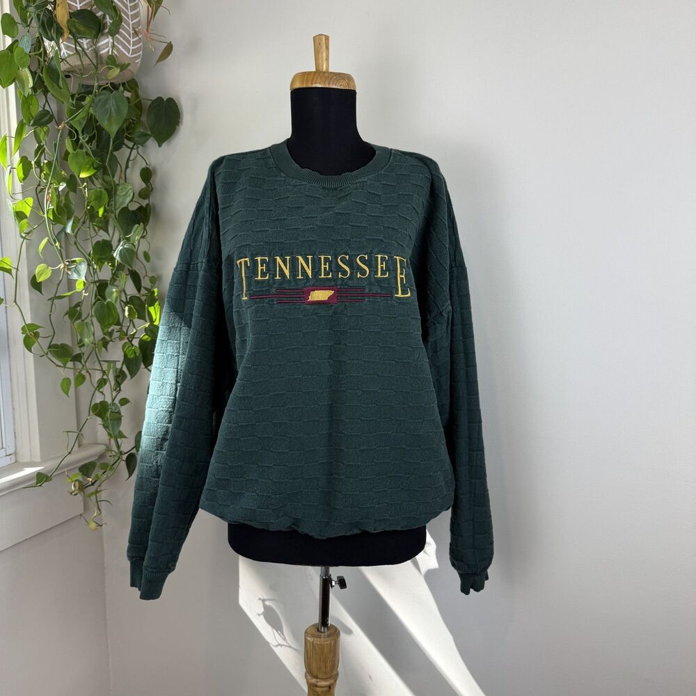 Vintage 90s Tennessee Brick Weave Quilted Textured Crewneck Dad Sweatshirt L XL